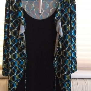 Notations 1x stretch blue and green blouse